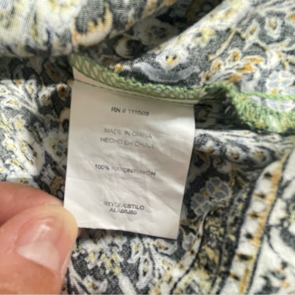 FIGUEROA & Flower Floral bohemian pleated blouse size XL. Green with pink white - Picture 7 of 11